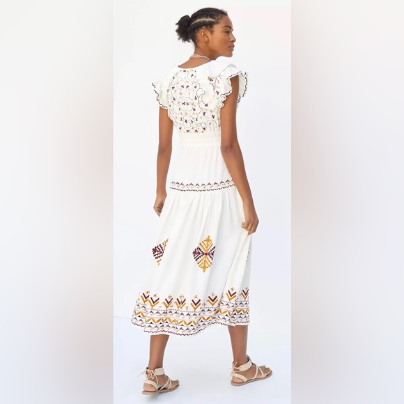 Anthropologie Embroidered Linen Midi Dress - Picture 3 of 17